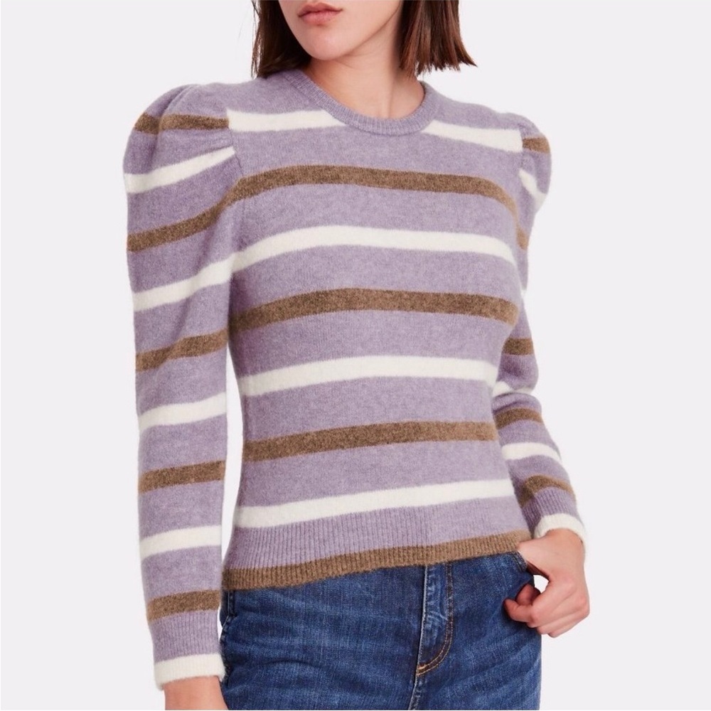 Derek Lam 10 Crosby Brushed Alpaca-Blend Striped Puff Sleeve Sweater, Size M